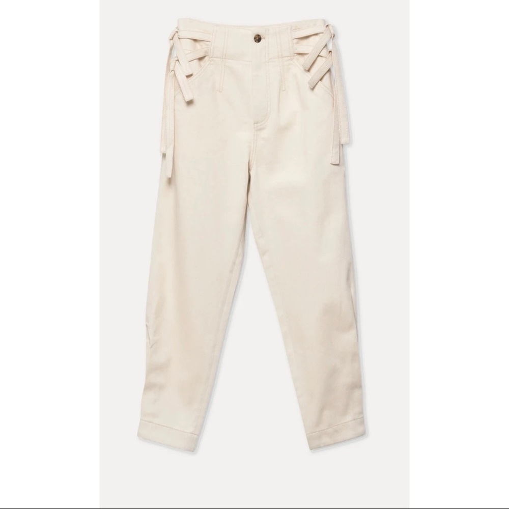 NWT Something Navy Sydney Tie Pant - Cream, Size 2